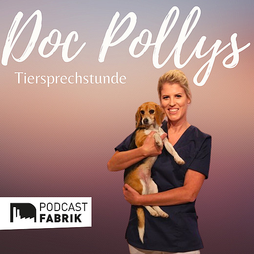 Doc Pollys Tiersprechstunde Cover mit Polly, die einen Hunde auf dem Arm trägt